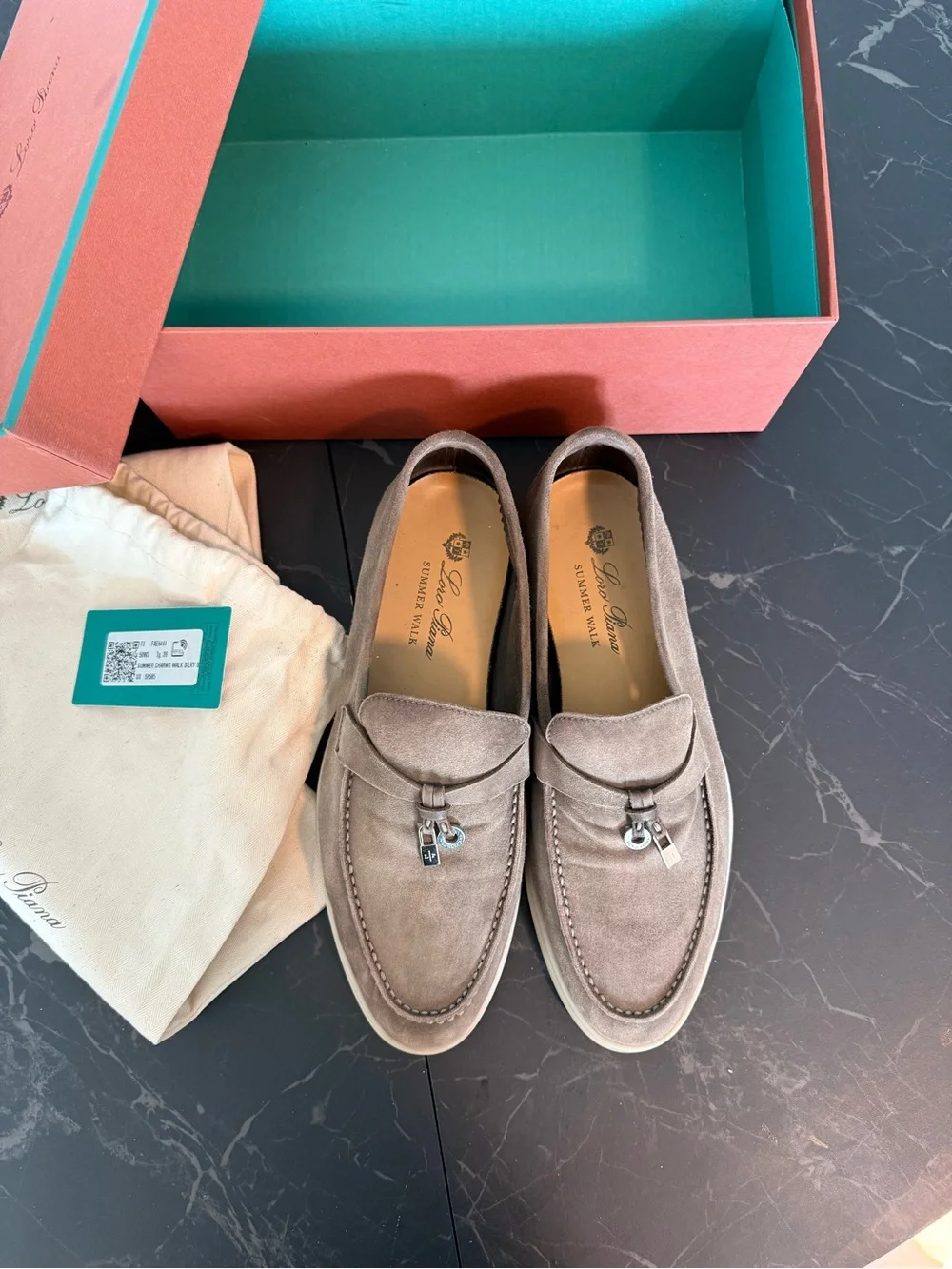 Loro Piana Taupe Suede Penny Loafers